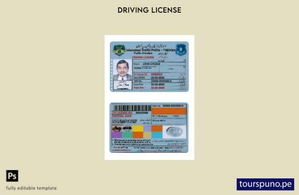 lista para imprimir la plantilla de licencia de conducir de Pakistán Islamabad